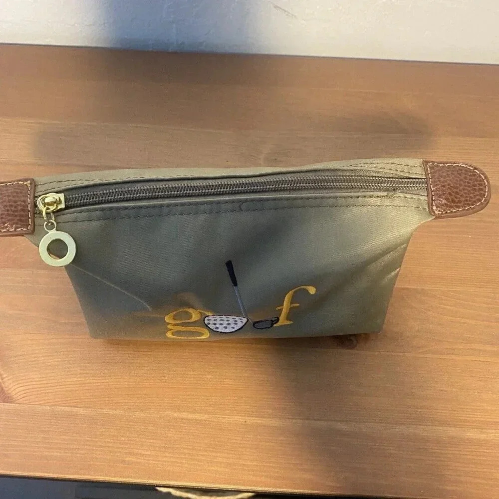 Best of Everything Golf Cosmetic Bag Nylon Embroidery Gold Accents Zipper - Picture 3 of 8